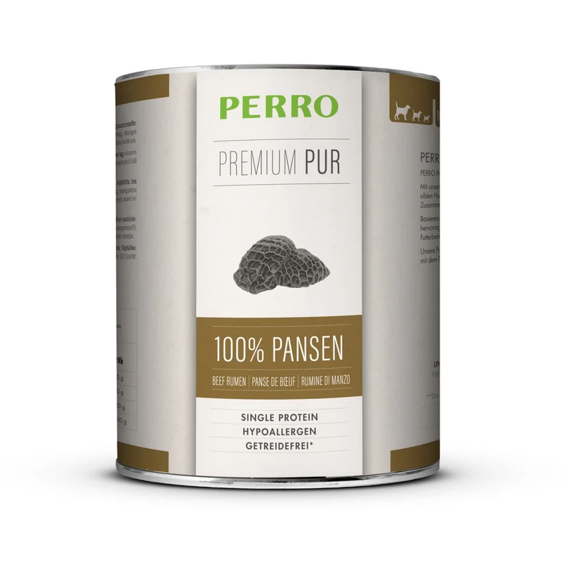 Perro Premium Pur Pansen – 100% reiner Pansen als Singleprotein Nassfutter für Hunde mit Allergien & Unverträglichkeiten, getreidefrei, ideal für Ausschlussdiät