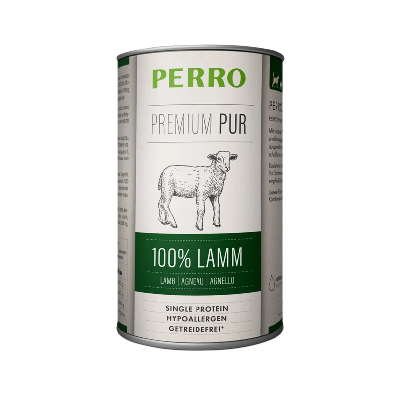 Perro Premium Pur Lamm - 100% Reines Lamm Nassfutter für Allergiker & Sensible Hunde - Monoprotein Hundefutter ohne Getreide
