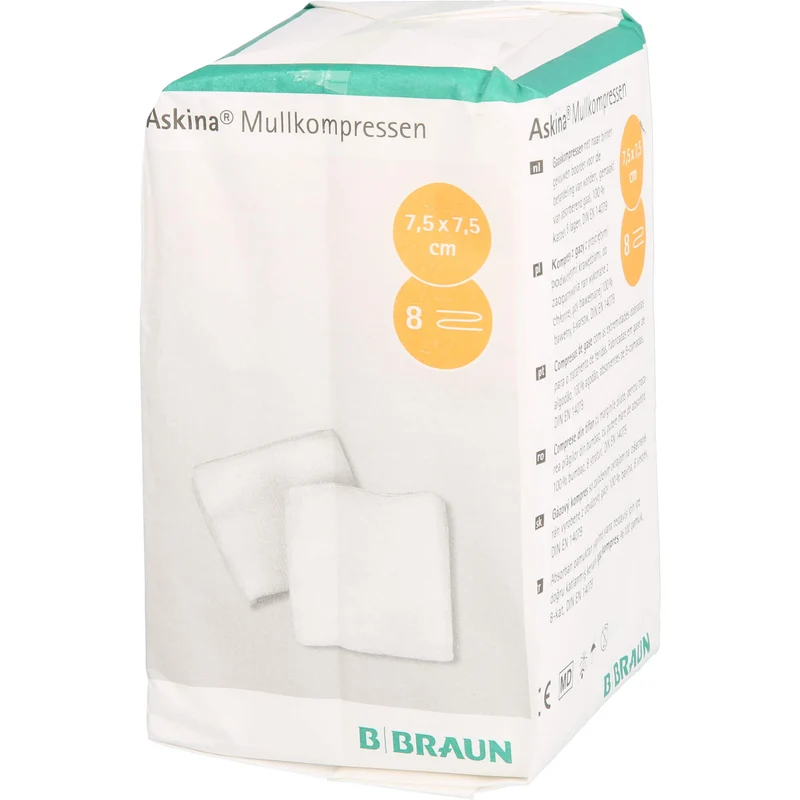 ASKINA MULLKOMPRESSEN 7,5X7,5CM 8 fach unsteril, 100 St KOM
