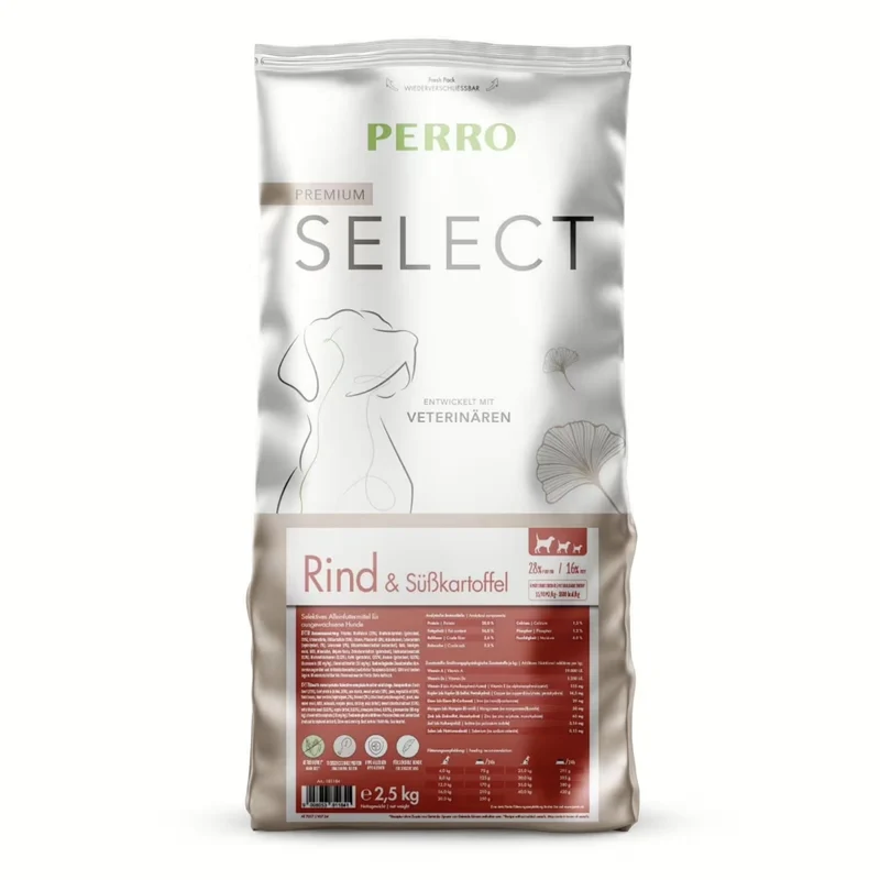 Perro Select Grainfree Rind & Süßkartoffel – Halbfeuchtes Hunde Trockenfutter mit hohem Frischfleischanteil für aktive Hunde und sensible Mägen