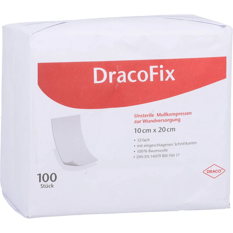 DracoFix unsterile Mullkompressen 10 x 20 cm 12fach, 100 St. Kompressen