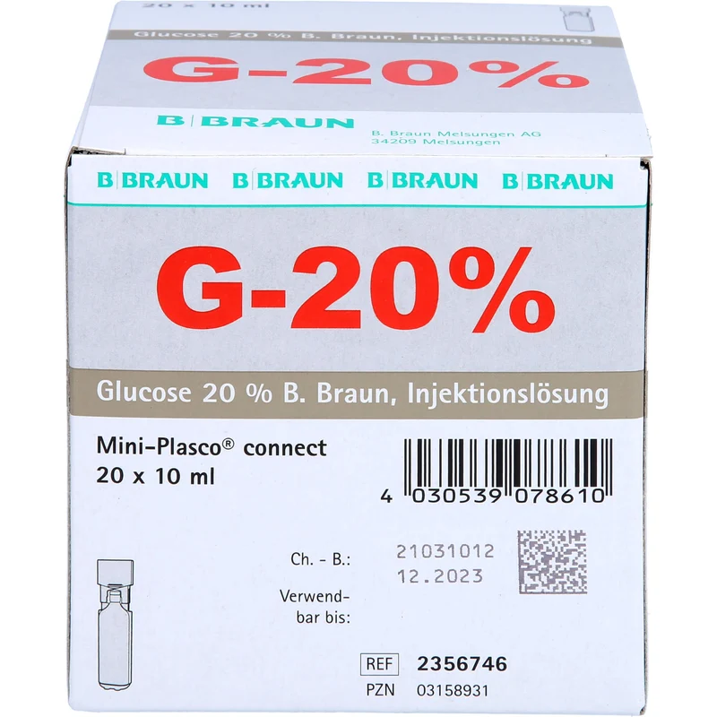 Glucose 20 % B. Braun Injektionslösung, Mini Plasco connect 10 ml, 200 ml Lösung