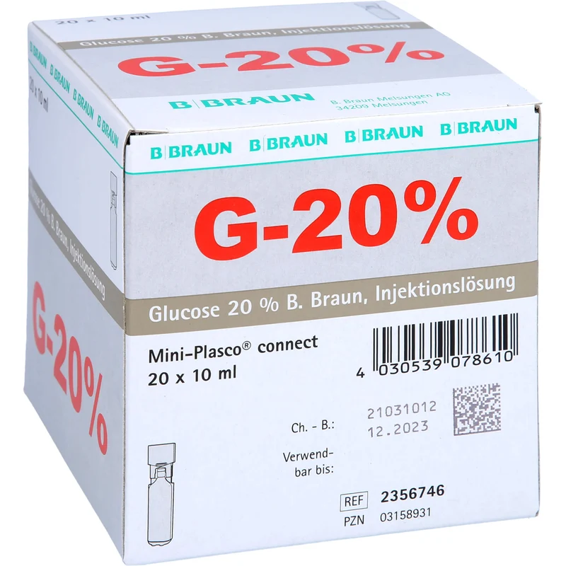 Glucose 20 % B. Braun Injektionslösung, Mini Plasco connect 10 ml, 200 ml Lösung