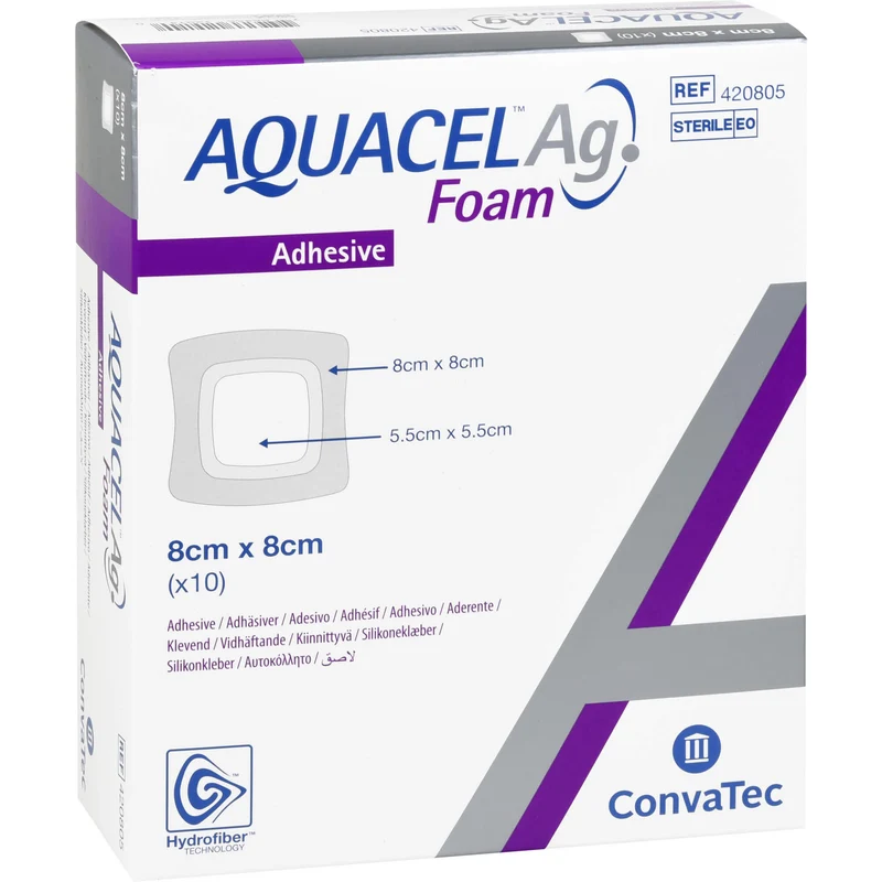 Aquacel Ag Foam adhäsiv 8 x 8 cm Verband, 10 St. Verband
