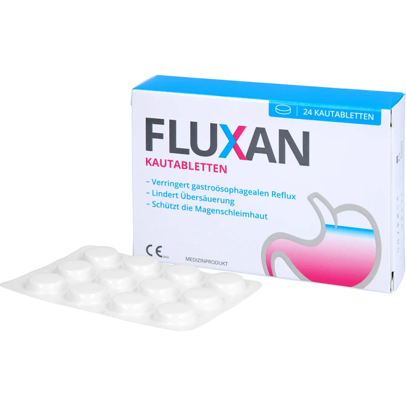 Fluxan Kautabletten verringert gastroösophagealen Reflux und lindert Sodbrennen, 24 St. Kautabletten