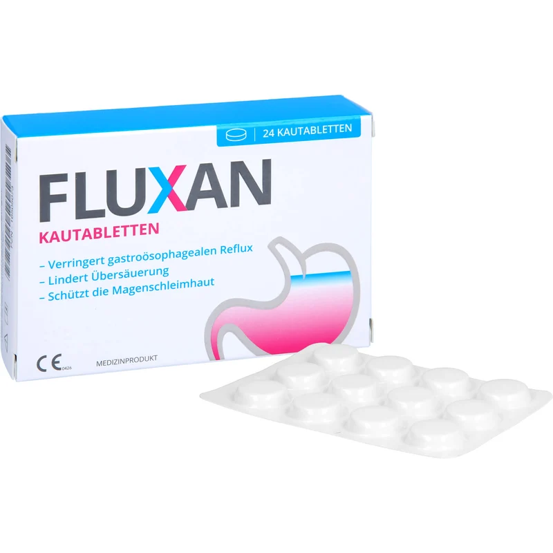 Fluxan Kautabletten verringert gastroösophagealen Reflux und lindert Sodbrennen, 24 St. Kautabletten