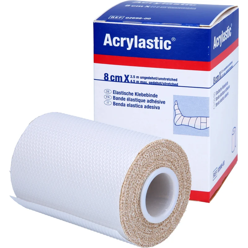 Acrylastic elastische Klebebinde 2,5 m x 8 cm für empfindliche Haut, 1 St. Binde