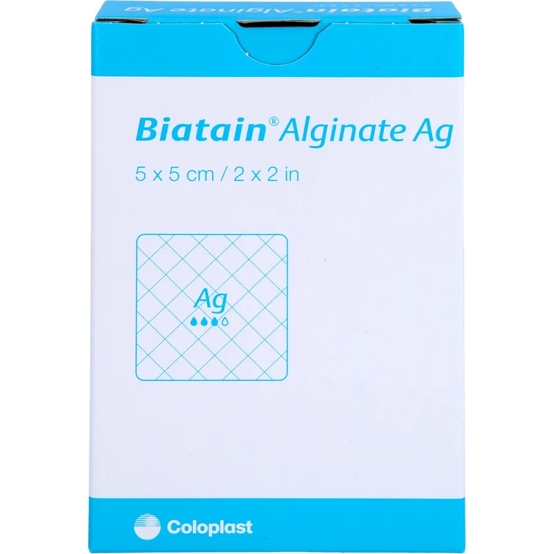 Biatain Alginate Ag Kompressen 5 x 5 cm mit Silber, 10 St. Verband