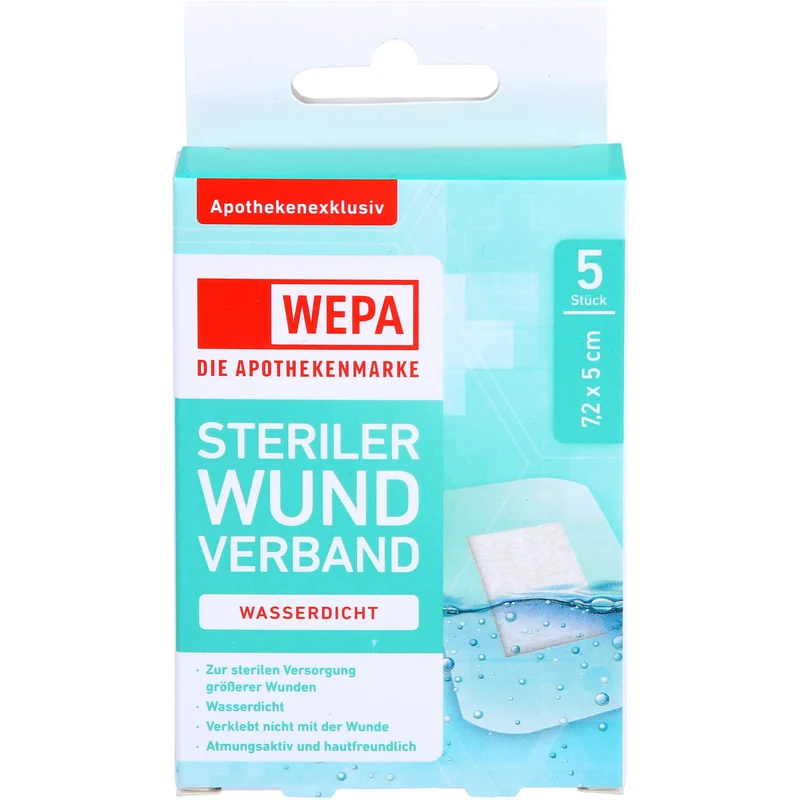 WEPA Wundverband wasserdicht 7,2 x 5cm steril, 5 St PFL