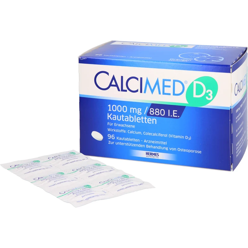 Calcimed D3 1000 mg/880 I.E. Kautabletten zur unterstützenden Behandlung bei Osteoporose, 96 St. Tabletten