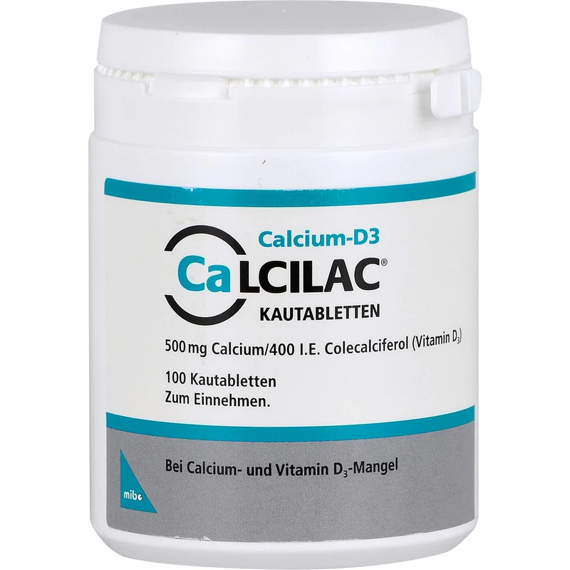 Mibe Calcilac Kautabletten 500 mg/400 I.E. bei Calcium und Vitamin-D3-Mangel, 100 St. Tabletten