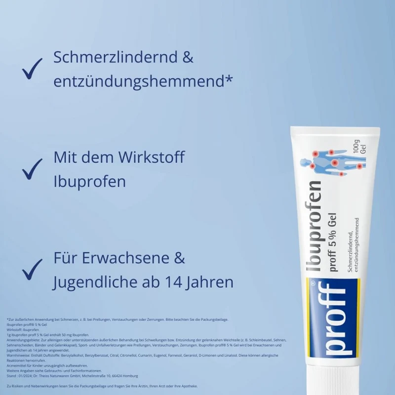 Proff Ibuprofen 5 % Gel schmerzlindernd und entzündungshemmend, 100 g Gel