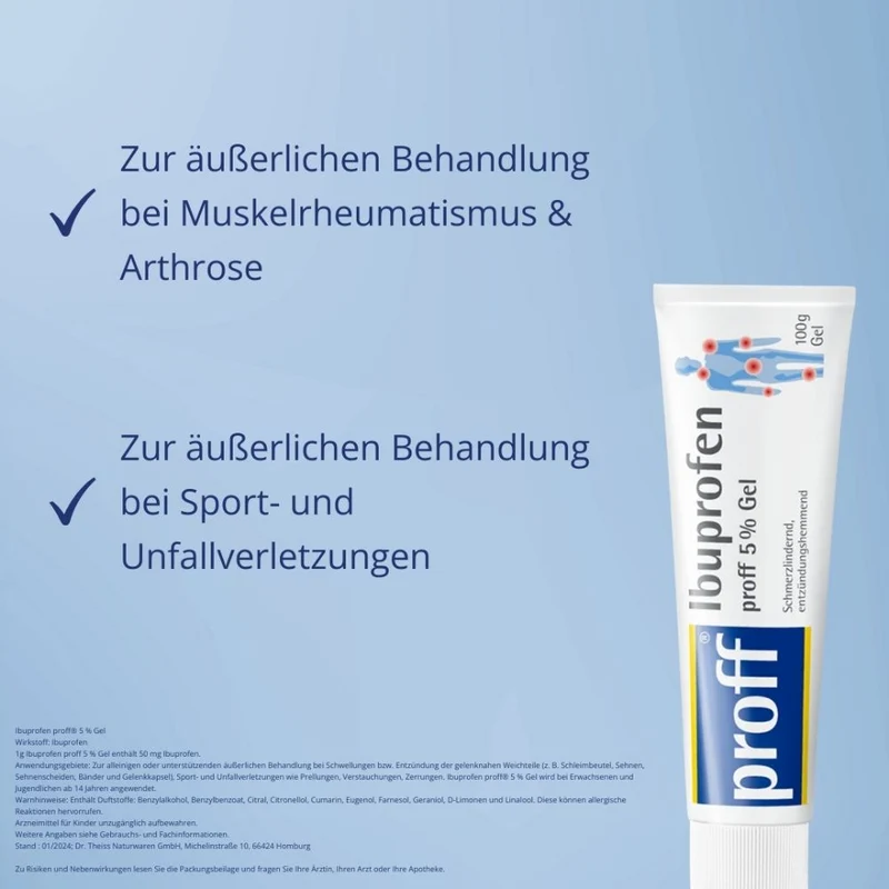 Proff Ibuprofen 5 % Gel schmerzlindernd und entzündungshemmend, 100 g Gel