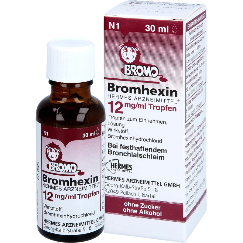 HERMES ARZNEIMITTEL Bromhexin 12 mg/ml Tropfen bei festhaftendem Bronchialschleim, 30 ml Lösung