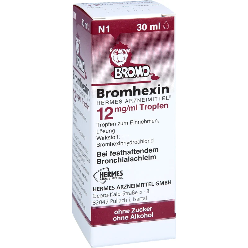 HERMES ARZNEIMITTEL Bromhexin 12 mg/ml Tropfen bei festhaftendem Bronchialschleim, 30 ml Lösung