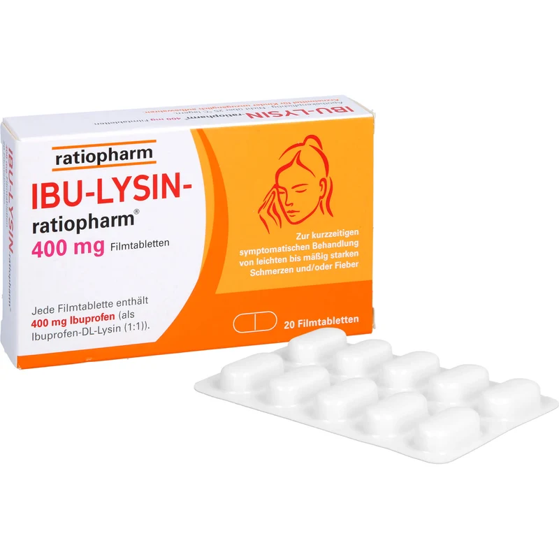 IBU-LYSIN-ratiopharm 400 mg Filmtabletten bei Schmerzen und Fieber, 20 St. Tabletten