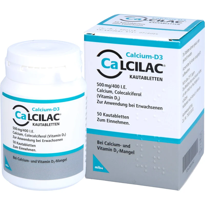 Calcilac Kautabletten 500 mg/400 I.E. bei Vitamin-D- und Calcium-Mangelzuständen, 50 St. Tabletten
