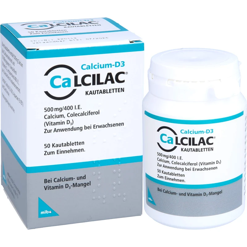Calcilac Kautabletten 500 mg/400 I.E. bei Vitamin-D- und Calcium-Mangelzuständen, 50 St. Tabletten