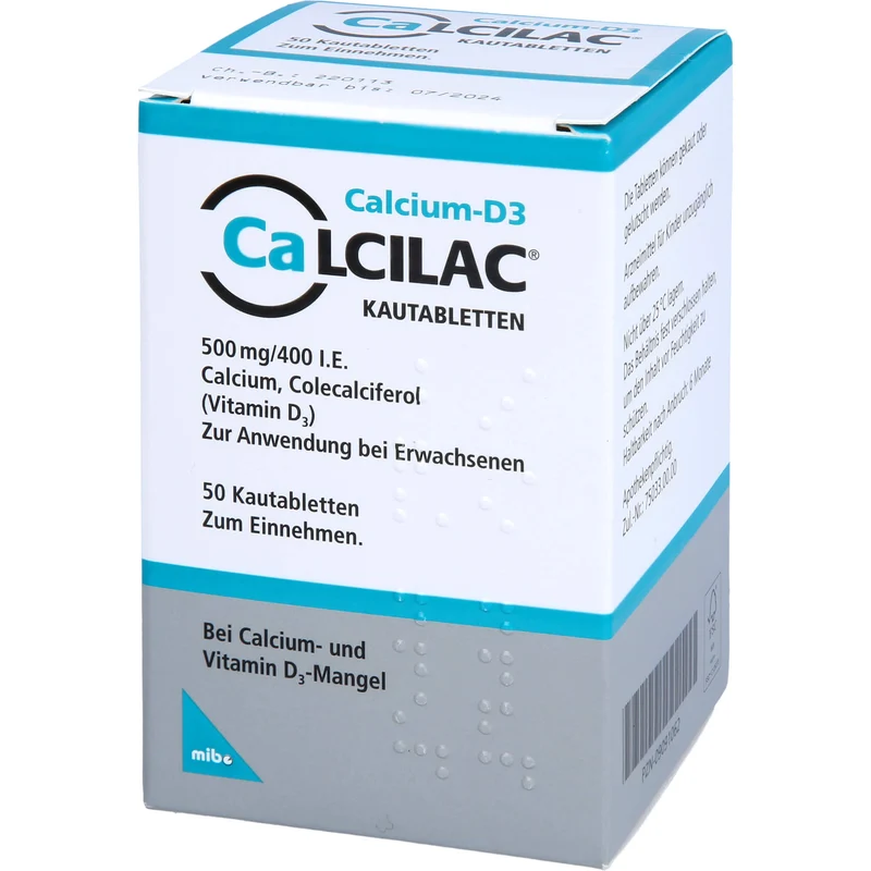 Calcilac Kautabletten 500 mg/400 I.E. bei Vitamin-D- und Calcium-Mangelzuständen, 50 St. Tabletten