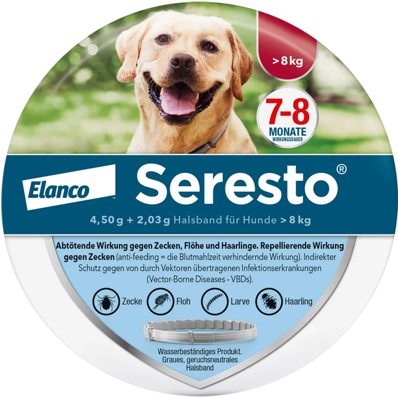 Seresto Halsband für große Hunde ab 8 kg gegen Zecken, Flöhe und Haarlinge, 1 St. Halsband