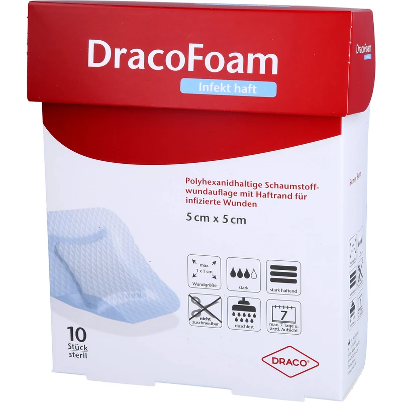 DracoFoam Infekt haft Schaumstoffverband für infizierte Wunden, 10 St VER