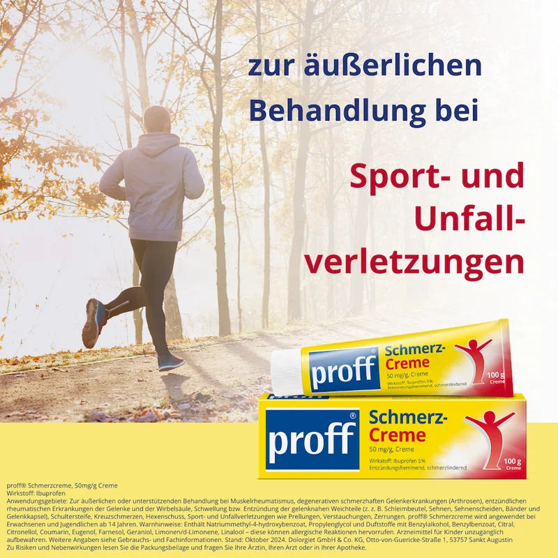 proff Schmerzcreme mit Ibuprofen – zur äußerlichen Behandlung von Muskel-, Gelenk- und Rückenschmerzen bei rheumatischen Erkrankungen oder nach Sport- und Unfallverletzungen, 100 g Creme