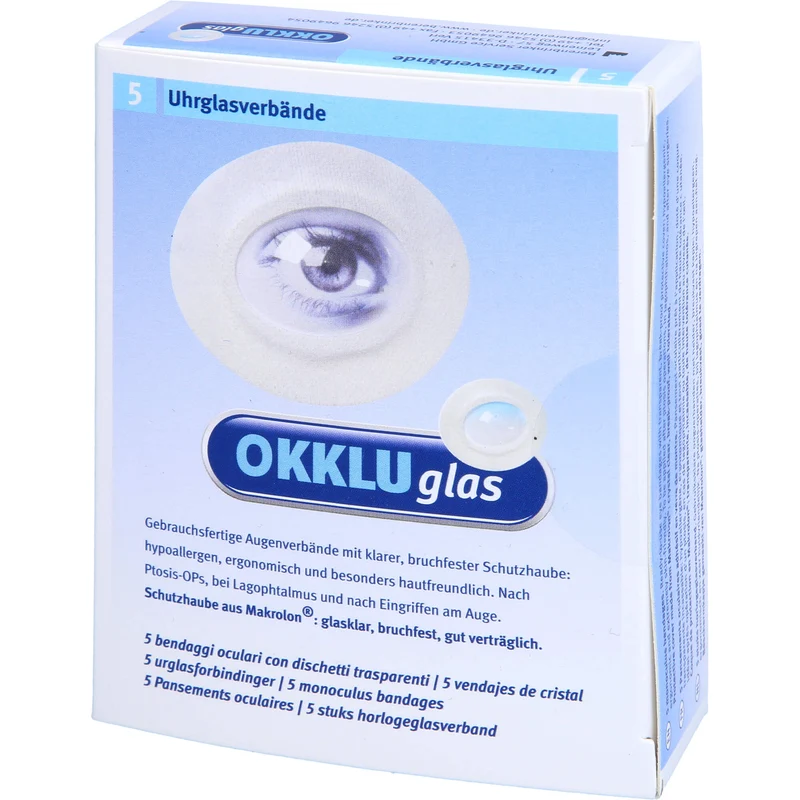 OKKLUGLAS Uhrglasverband Augenverband mit klarer, bruchfester Schutzhaube, 5 St. Verband