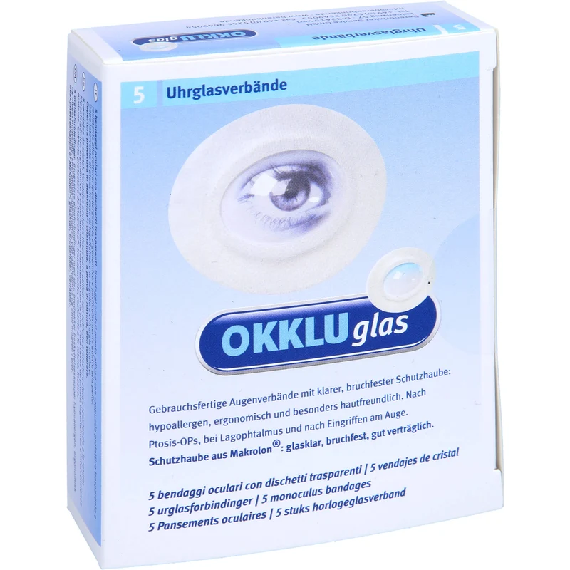 OKKLUGLAS Uhrglasverband Augenverband mit klarer, bruchfester Schutzhaube, 5 St. Verband