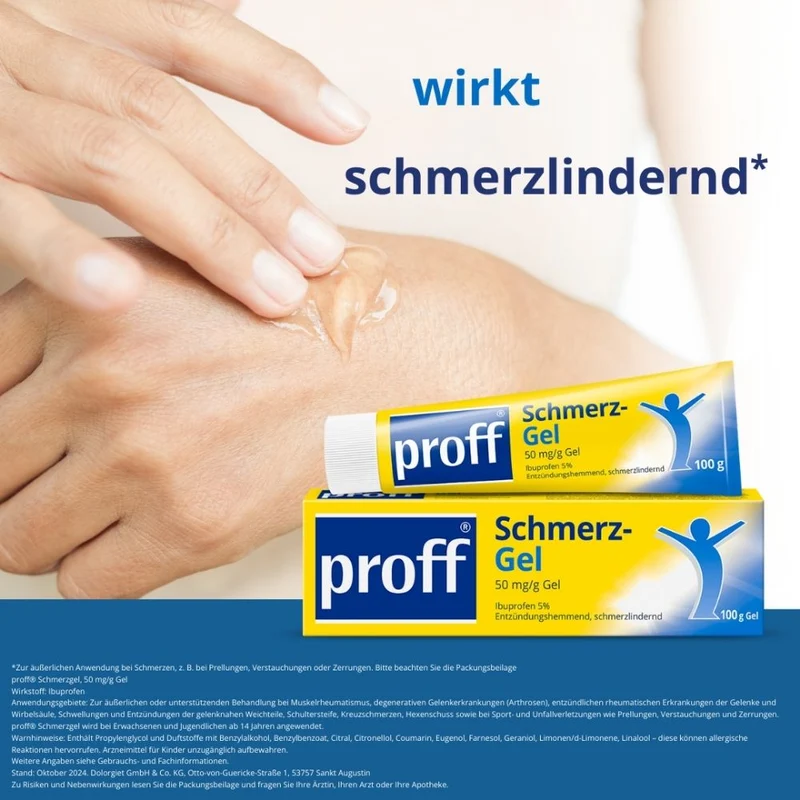 proff Schmerzgel mit Ibuprofen – zur äußerlichen Behandlung von Muskel-, Gelenk- und Rückenschmerzen, 100 g Gel