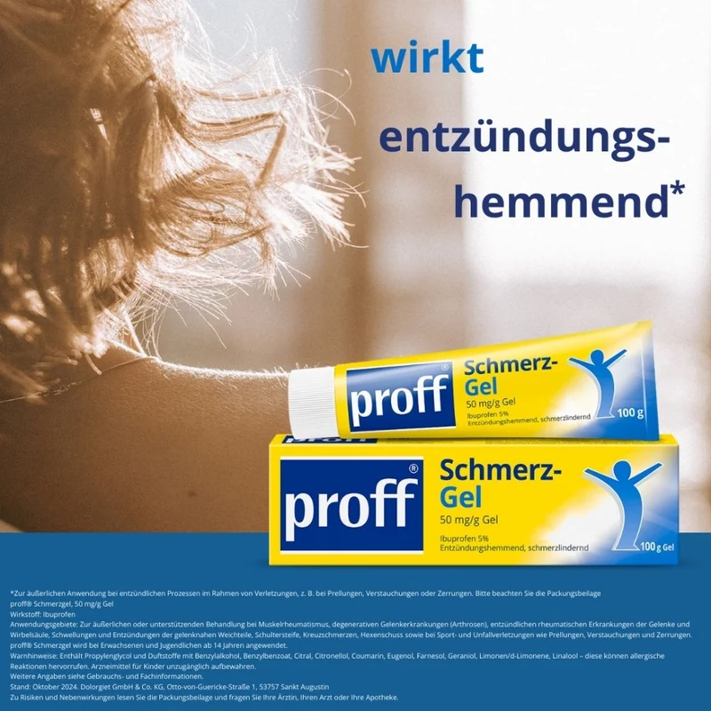proff Schmerzgel mit Ibuprofen – zur äußerlichen Behandlung von Muskel-, Gelenk- und Rückenschmerzen, 100 g Gel