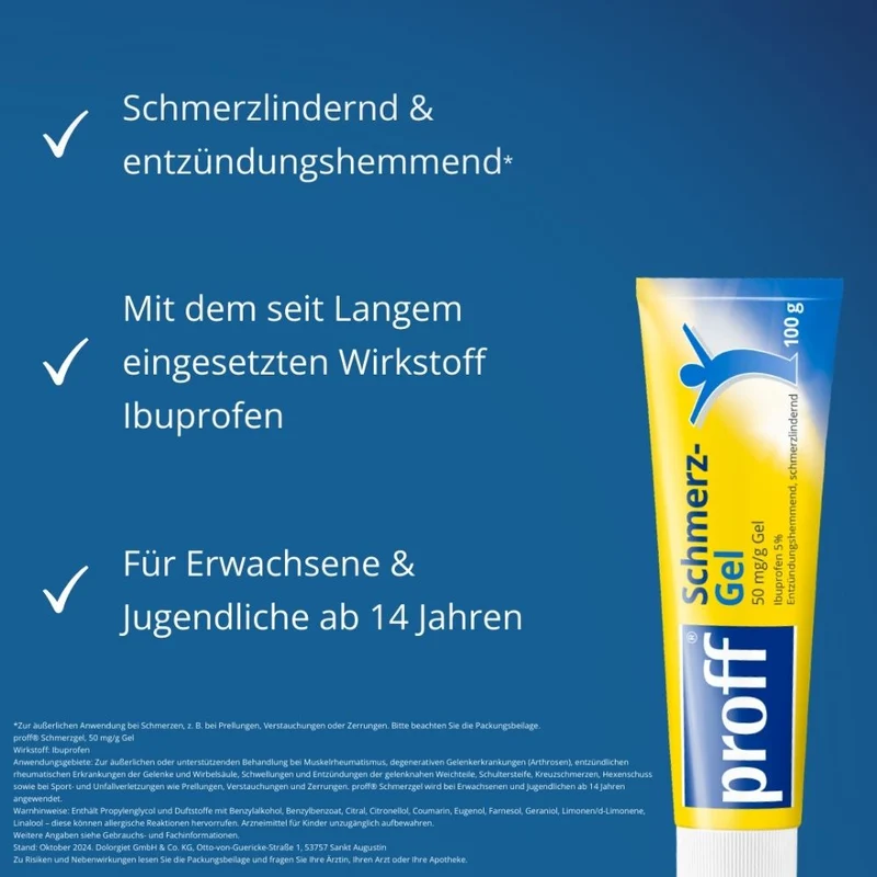 proff Schmerzgel mit Ibuprofen – zur äußerlichen Behandlung von Muskel-, Gelenk- und Rückenschmerzen, 100 g Gel