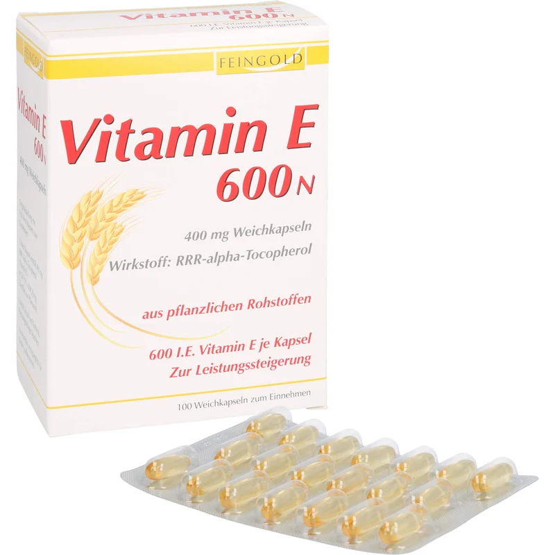 FEINGOLD Vitamin E 600 N Weichkapseln zur Leistungssteigerung, 100 St. Kapseln