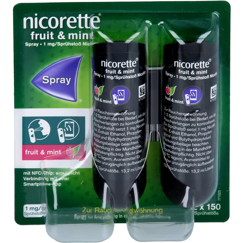 Nicorette 1 mg Fruit & Mint Spray zur Raucherentwöhnung, 2 St. Spray