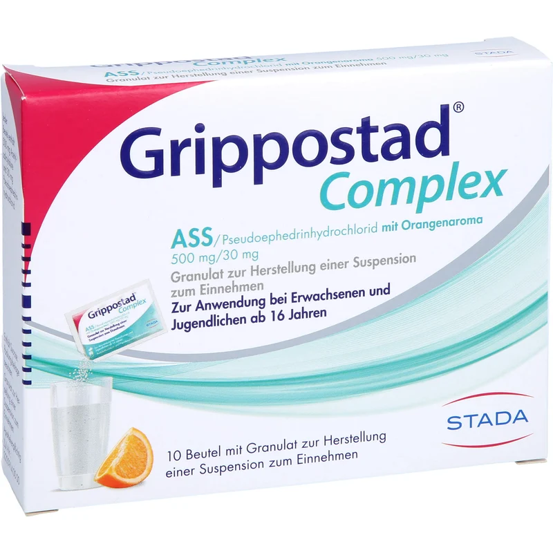 Grippostad Complex ASS / Pseudoephedrinhydrochlorid mit Orangenaroma Granulat bei Schnupfen und erkältungsbedeingten Schmerzen und Fieber, 10 St. Beutel