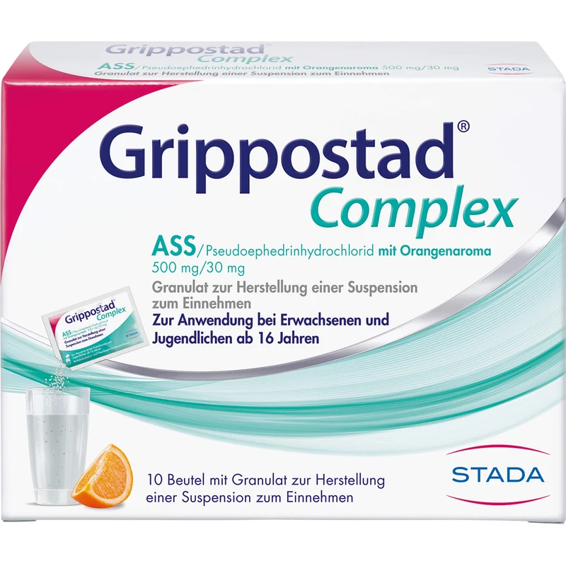 Grippostad Complex ASS / Pseudoephedrinhydrochlorid mit Orangenaroma Granulat bei Schnupfen und erkältungsbedeingten Schmerzen und Fieber, 10 St. Beutel