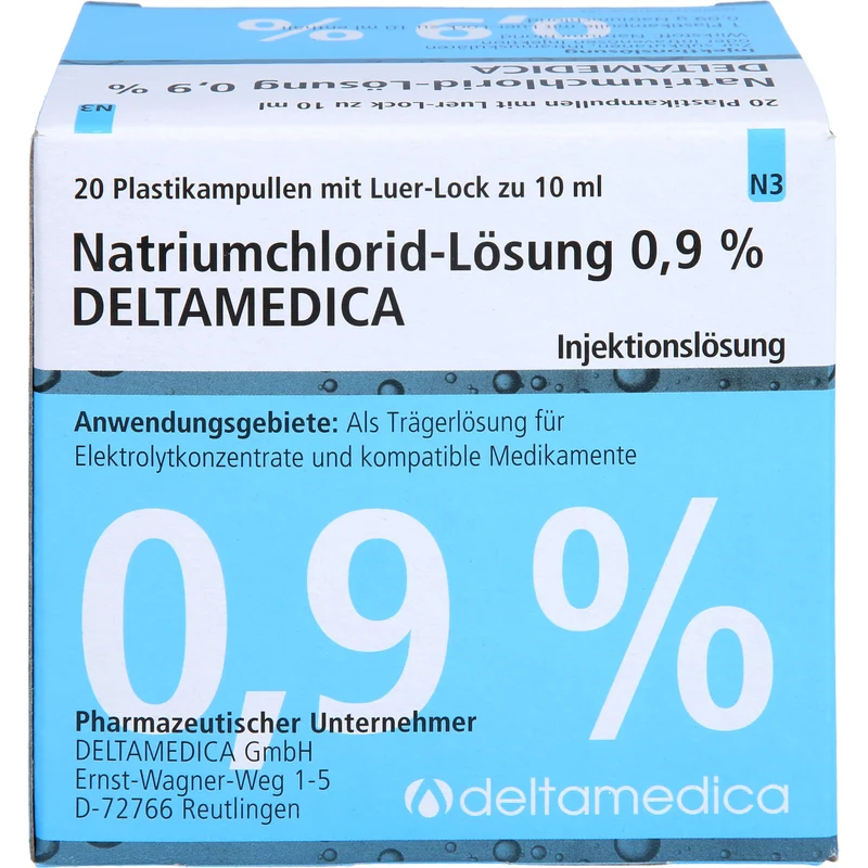 DELTAMEDICA Natriumchlorid-Lösung 0,9 % Injektionslösung Plastikampullen mit Luer-Lock, 20 St. Ampullen