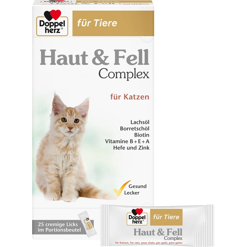 Doppelherz für Tiere Haut & Fell Complex cremige Licks für Katzen, 25 St. Sticks