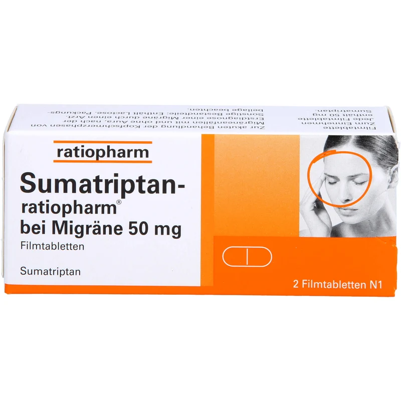 Sumatriptan-ratiopharm bei Migräne 50 mg Filmtabletten, 2 St. Tabletten