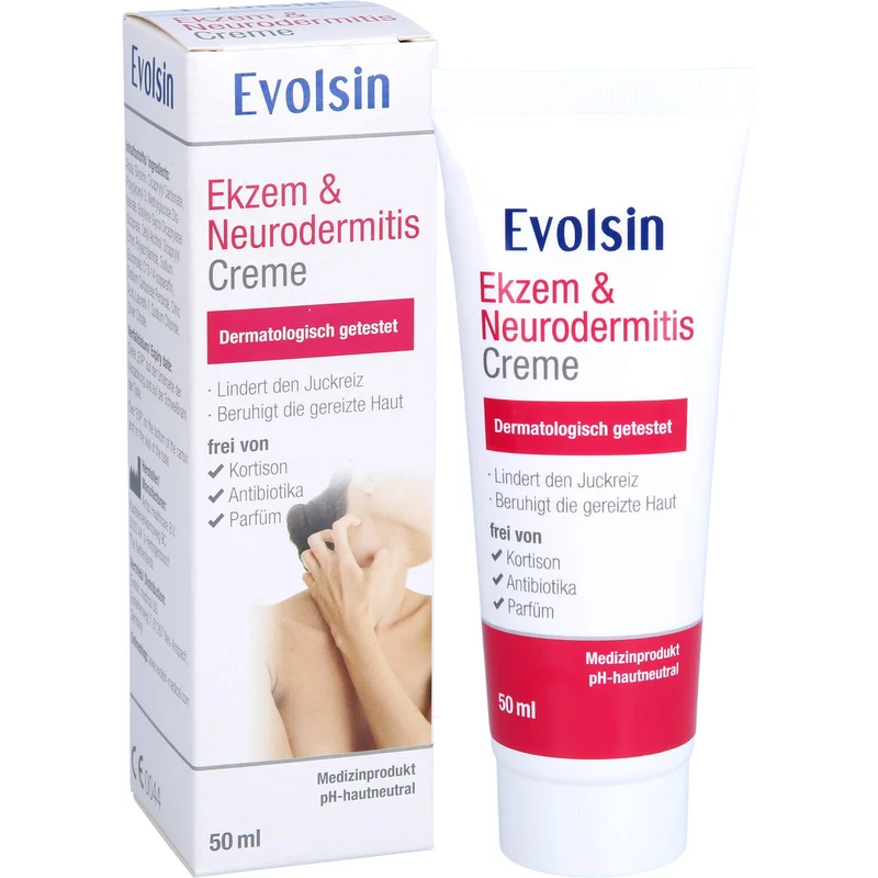 Evolsin Ekzem & Neurodermitis Creme mindert Juckreiz & beruhigt gereizte Haut, 50 ml Creme