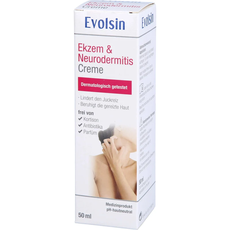 Evolsin Ekzem & Neurodermitis Creme mindert Juckreiz & beruhigt gereizte Haut, 50 ml Creme