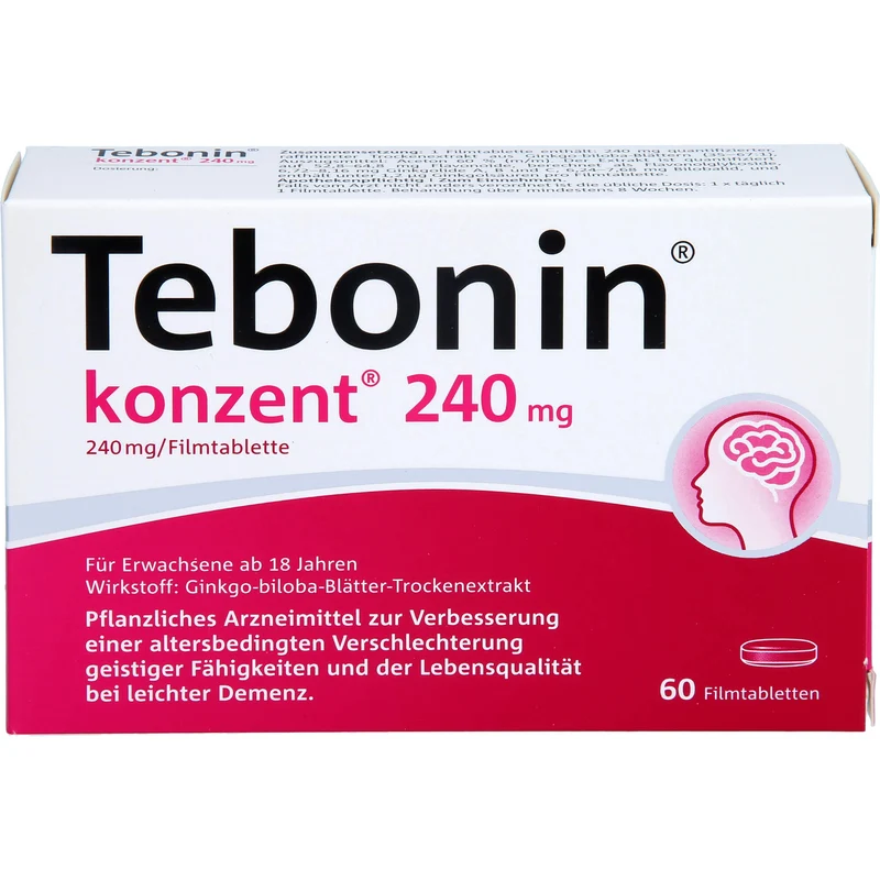 Tebonin konzent 240 mg Filmtabletten zur Verbesserung einer altersbedingten Verschlechterung geistiger Fähigkeiten und der Lebensqualität bei leichter Demenz, 60 St. Tabletten