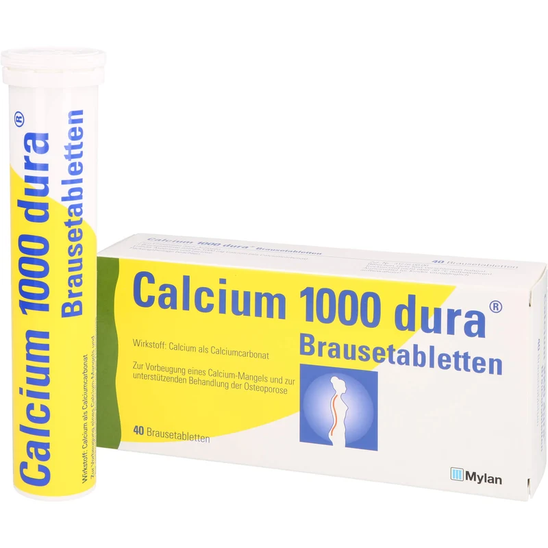 Calcium 1000 dura Brausetabletten zur Vorbeugung von Calcium-Mangel und zur unterstützenden Behandlung bei Osteoporose, 40 St. Tabletten