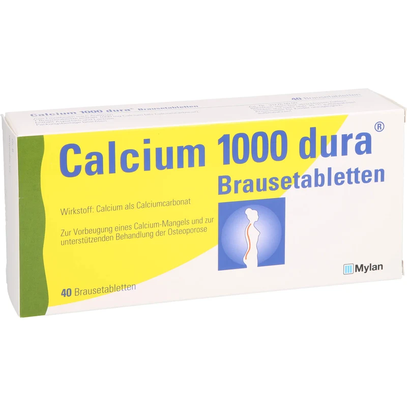 Calcium 1000 dura Brausetabletten zur Vorbeugung von Calcium-Mangel und zur unterstützenden Behandlung bei Osteoporose, 40 St. Tabletten