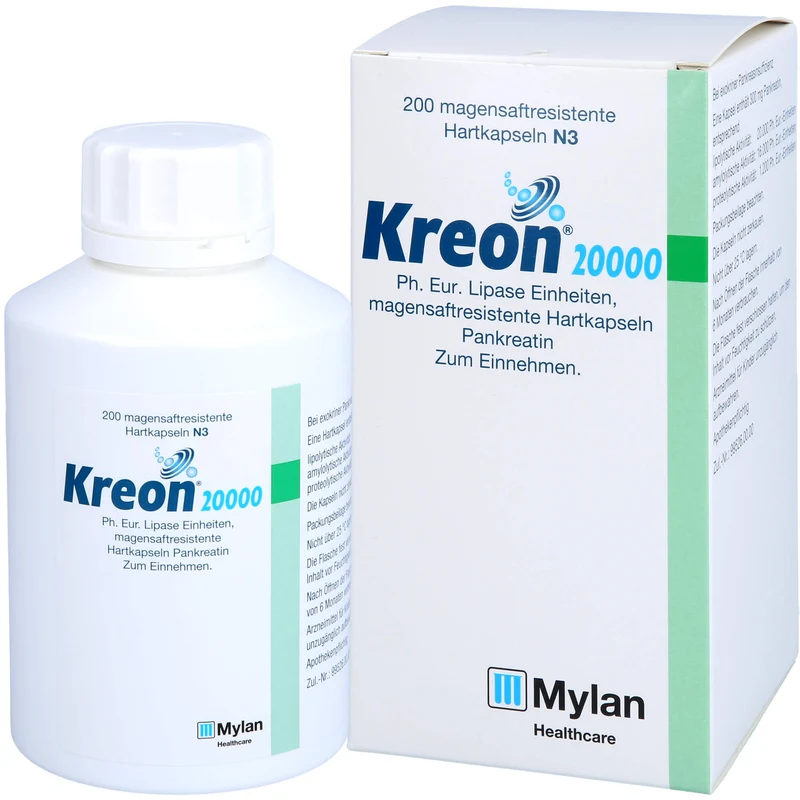 Kreon 20 000 Ph.Eur. Lipase Einheiten Hartkapseln, 200 St. Kapseln