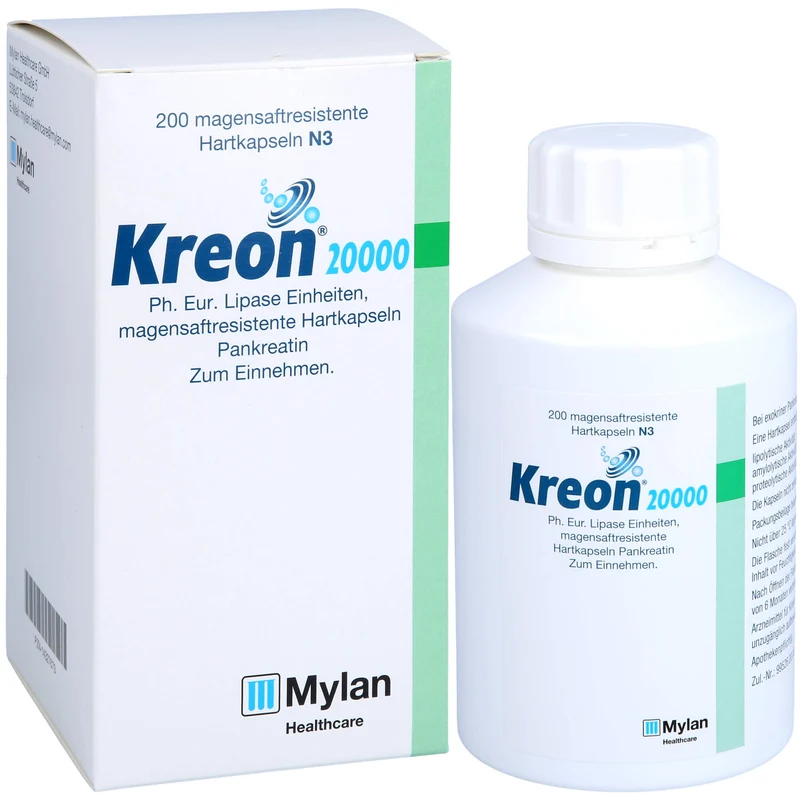 Kreon 20 000 Ph.Eur. Lipase Einheiten Hartkapseln, 200 St. Kapseln