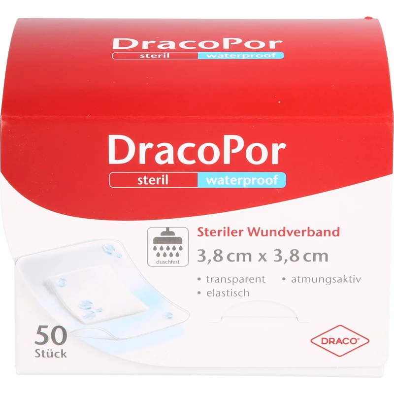 DRACOPOR waterproof Wundverband steril 3,8x3,8cm, 50 St. Pflaster
