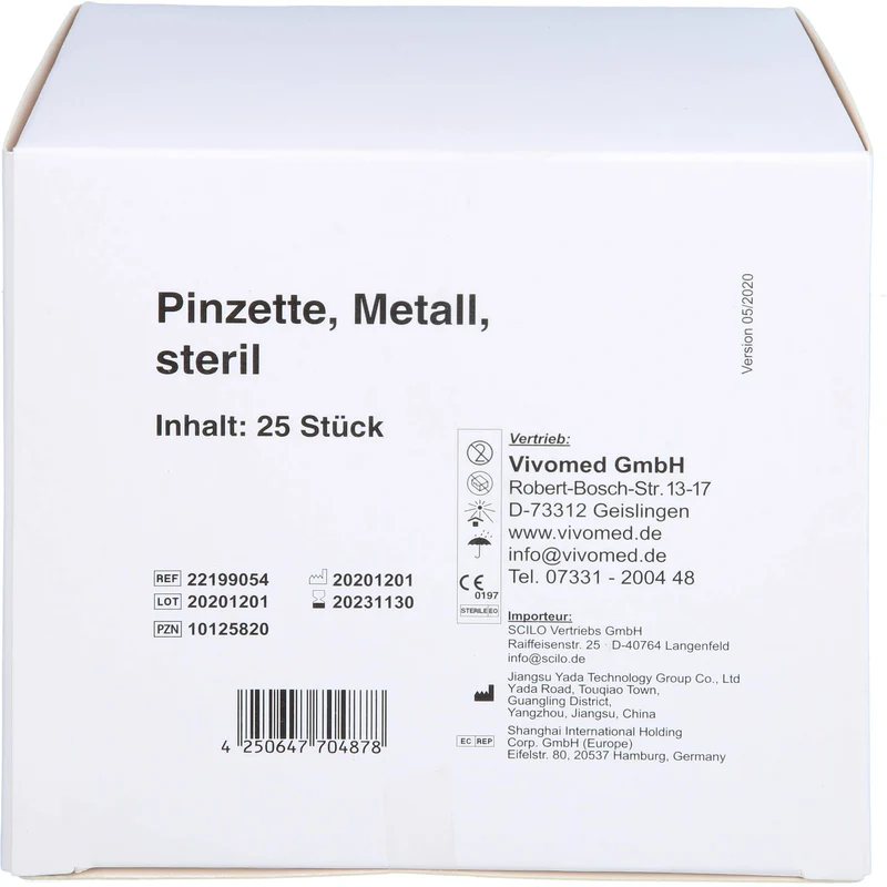 vivomed Pinzette Metall 9 cm spitz steril, 25 St. Pinzette