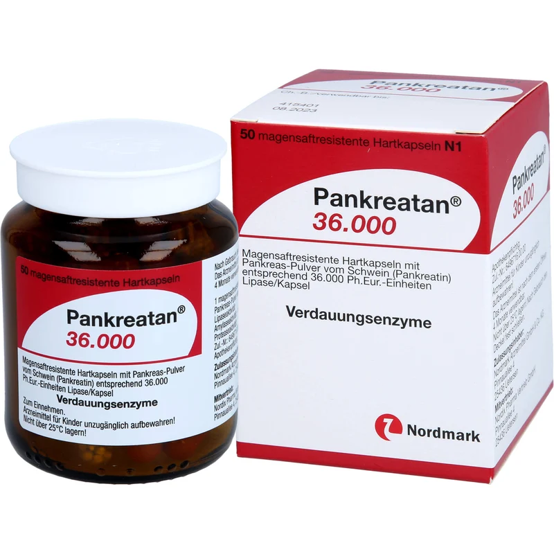 Pankreatan 36.000 Hartkapseln Verdauungsenzyme mit Pankreas-Pulver vom Schwein, 50 St. Kapseln