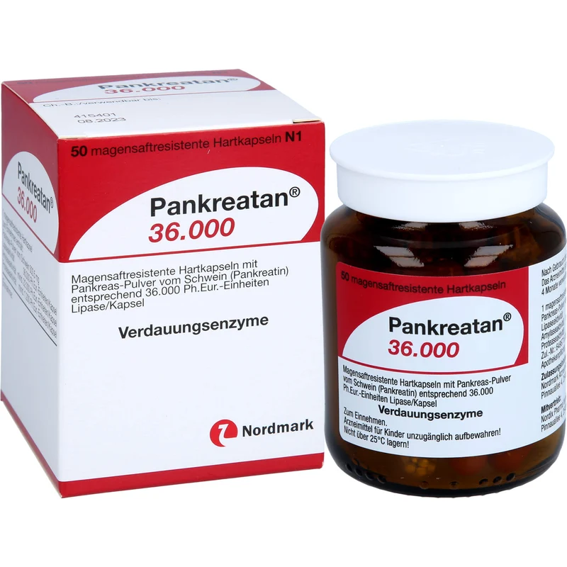 Pankreatan 36.000 Hartkapseln Verdauungsenzyme mit Pankreas-Pulver vom Schwein, 50 St. Kapseln