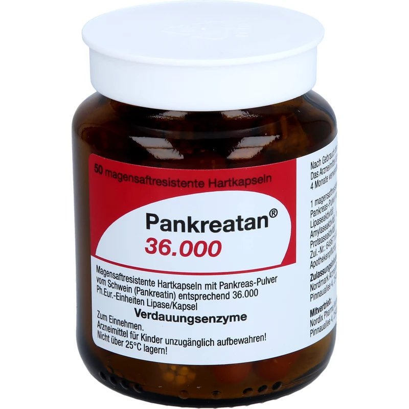 Pankreatan 36.000 Hartkapseln Verdauungsenzyme mit Pankreas-Pulver vom Schwein, 50 St. Kapseln